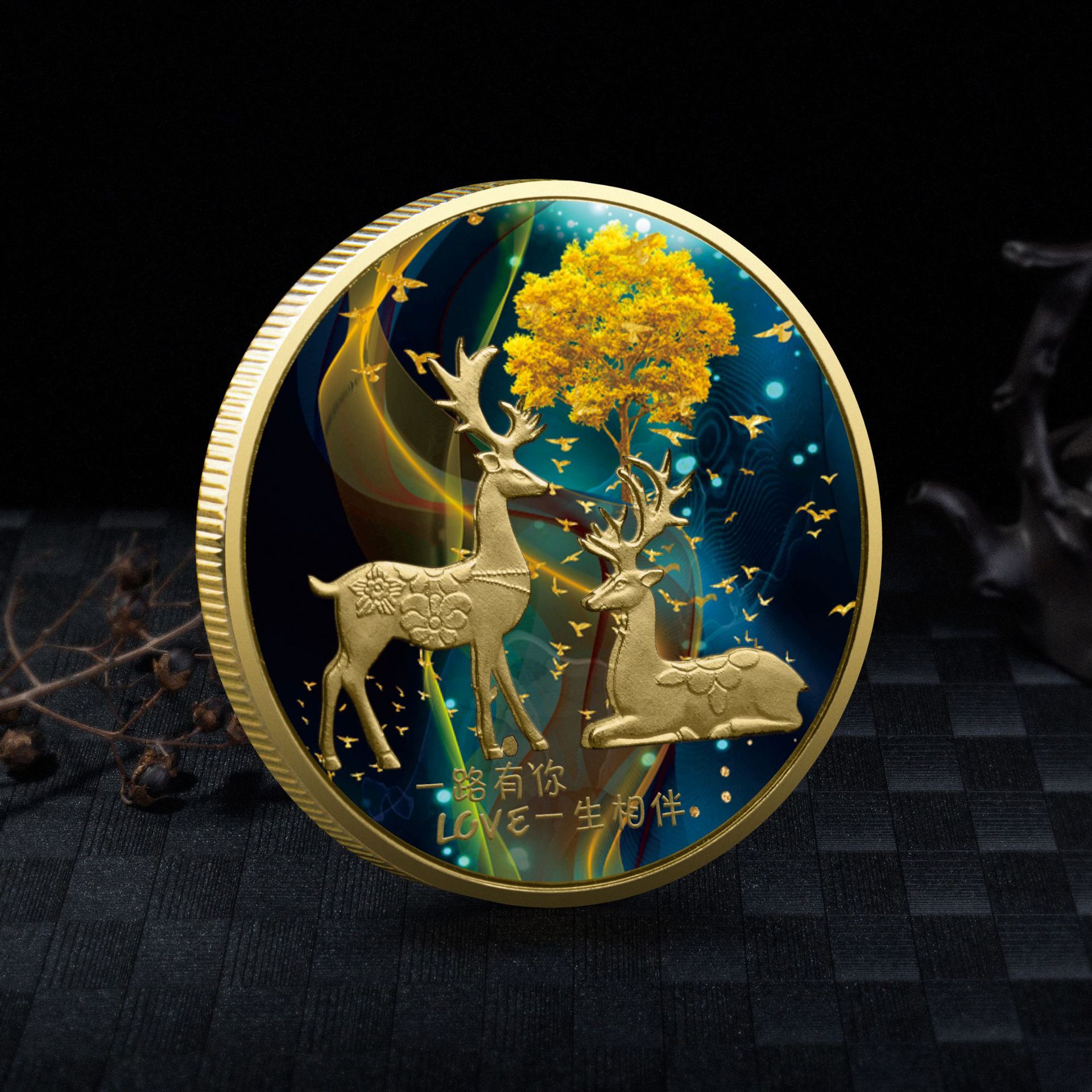 Vintage Collectible Coins - Monety jeleń kolekcje miłość szczęśliwa złota